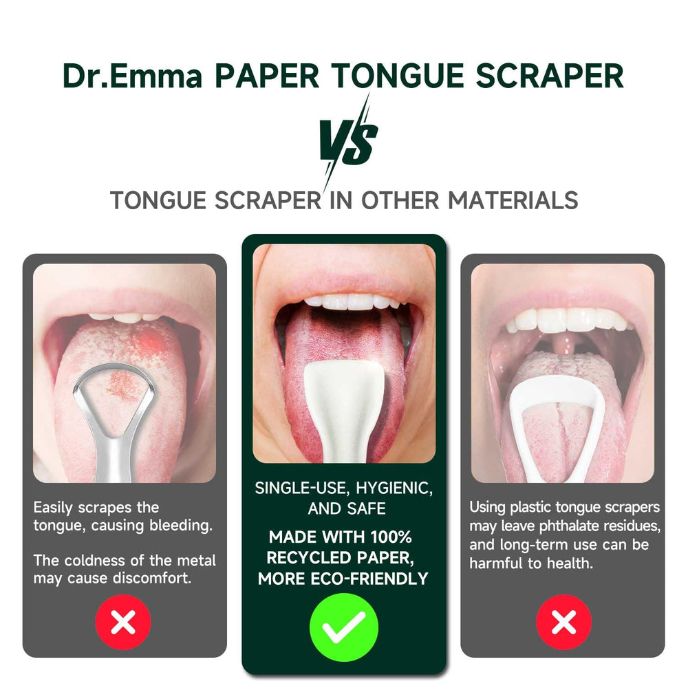 Tongue scraper made from 100% recycled paper with a rounded edge