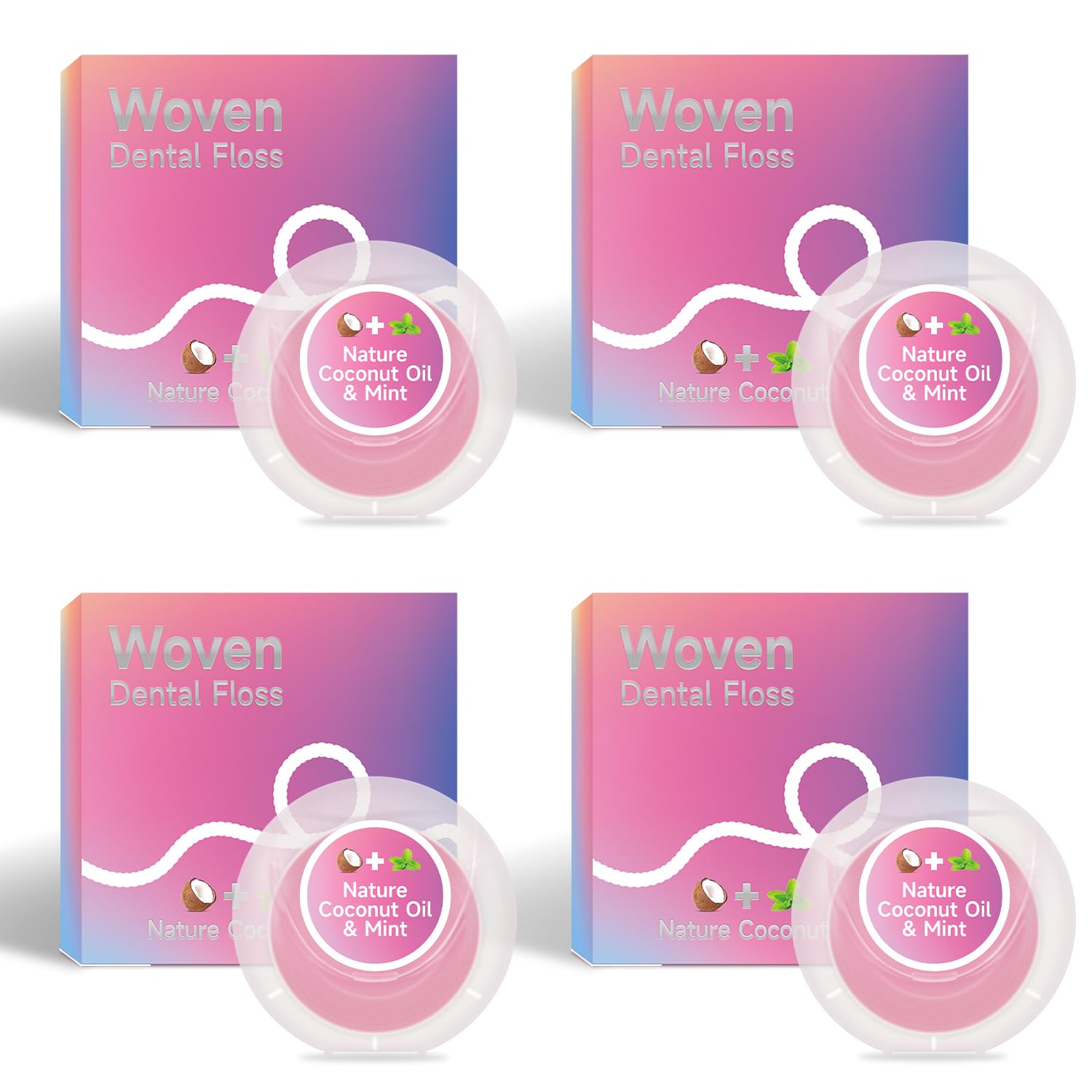Dr. Emma Woven Dental Floss Coconut Oil Infused Expanding Mint Pink Packaging Pack of 4