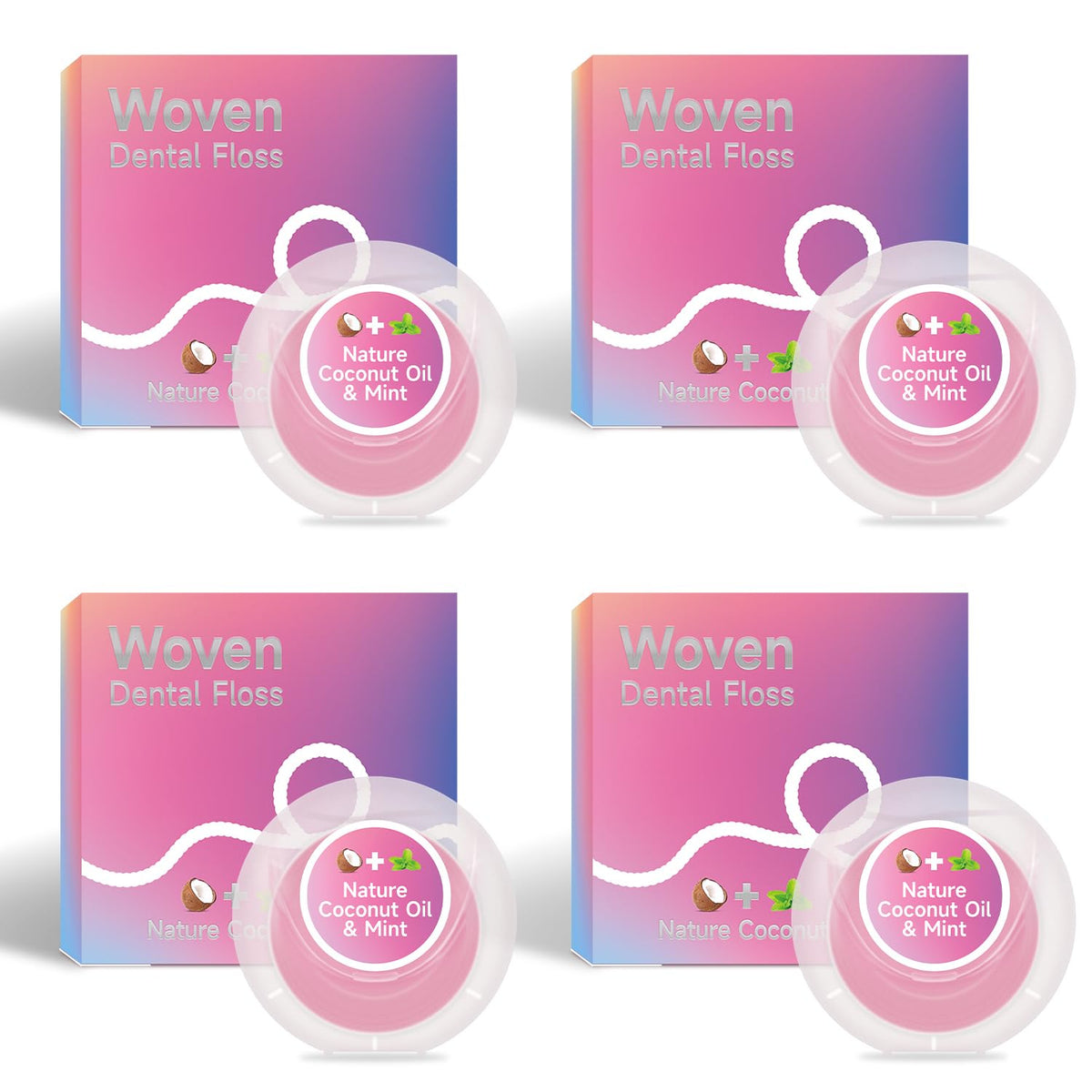 Dr. Emma Woven Dental Floss Coconut Oil Infused Expanding Mint Pink Packaging Pack of 4