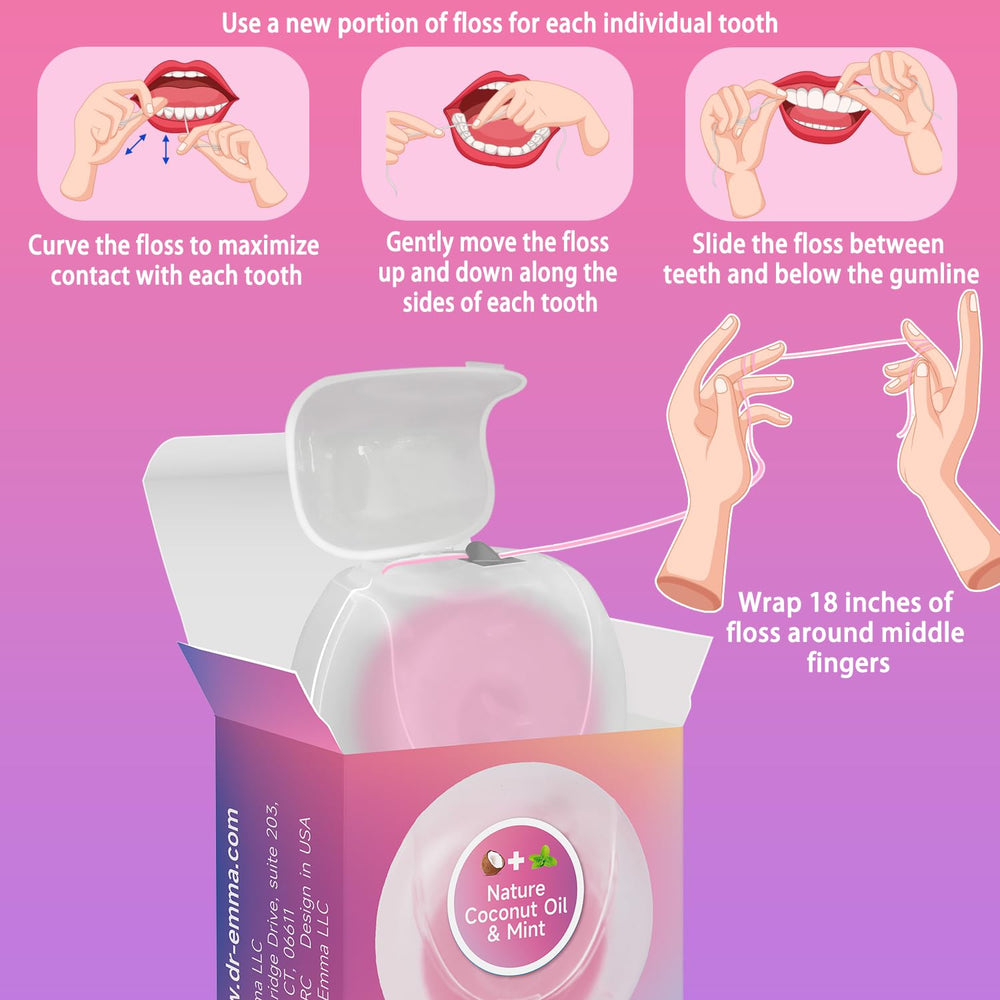 Braces-friendly woven dental floss on pink thread