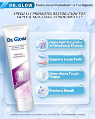 Close-up of Dr. Glow toothpaste for deep cleaning below the gumline