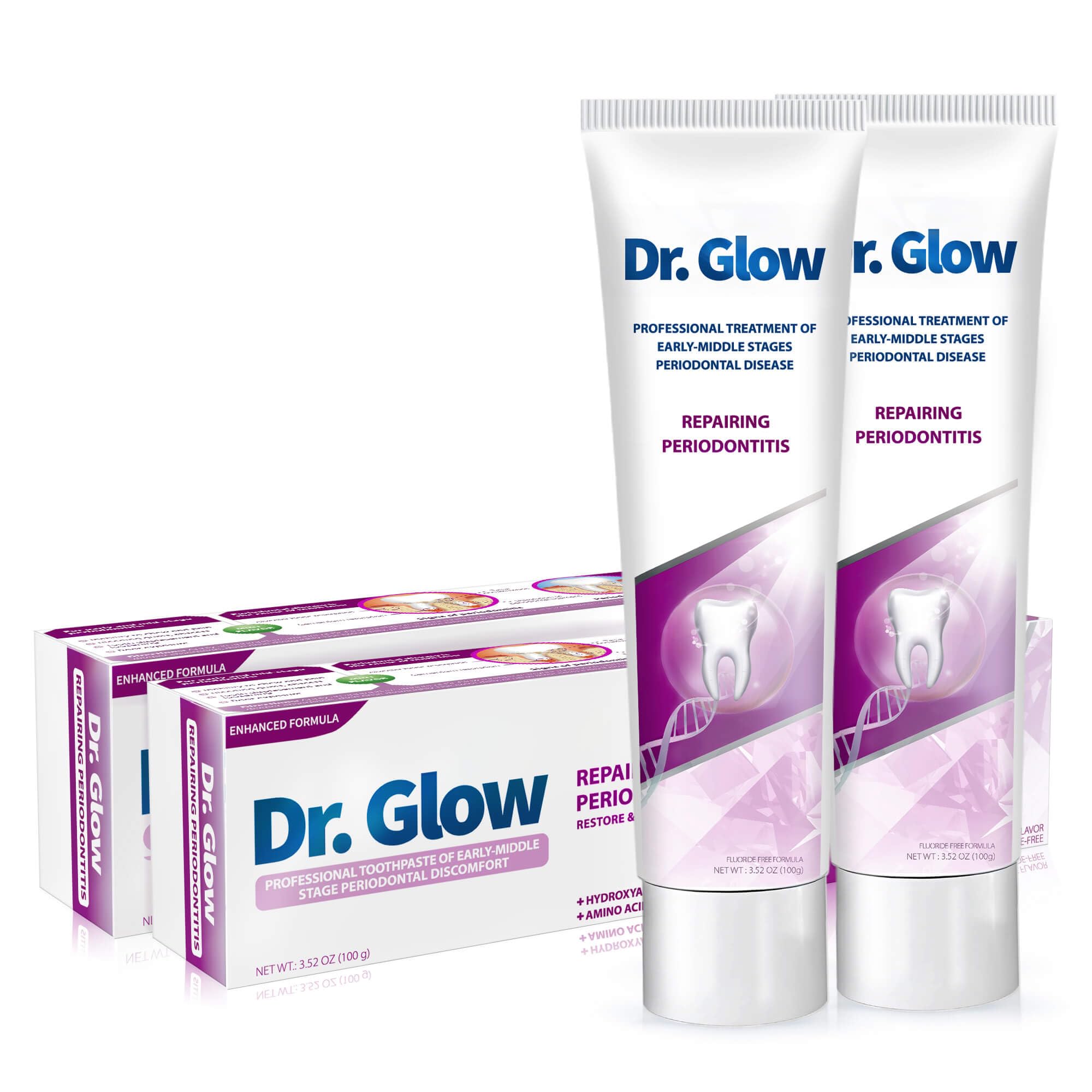 Dr. Glow Gum Repair toothpaste tube targeting gingivitis