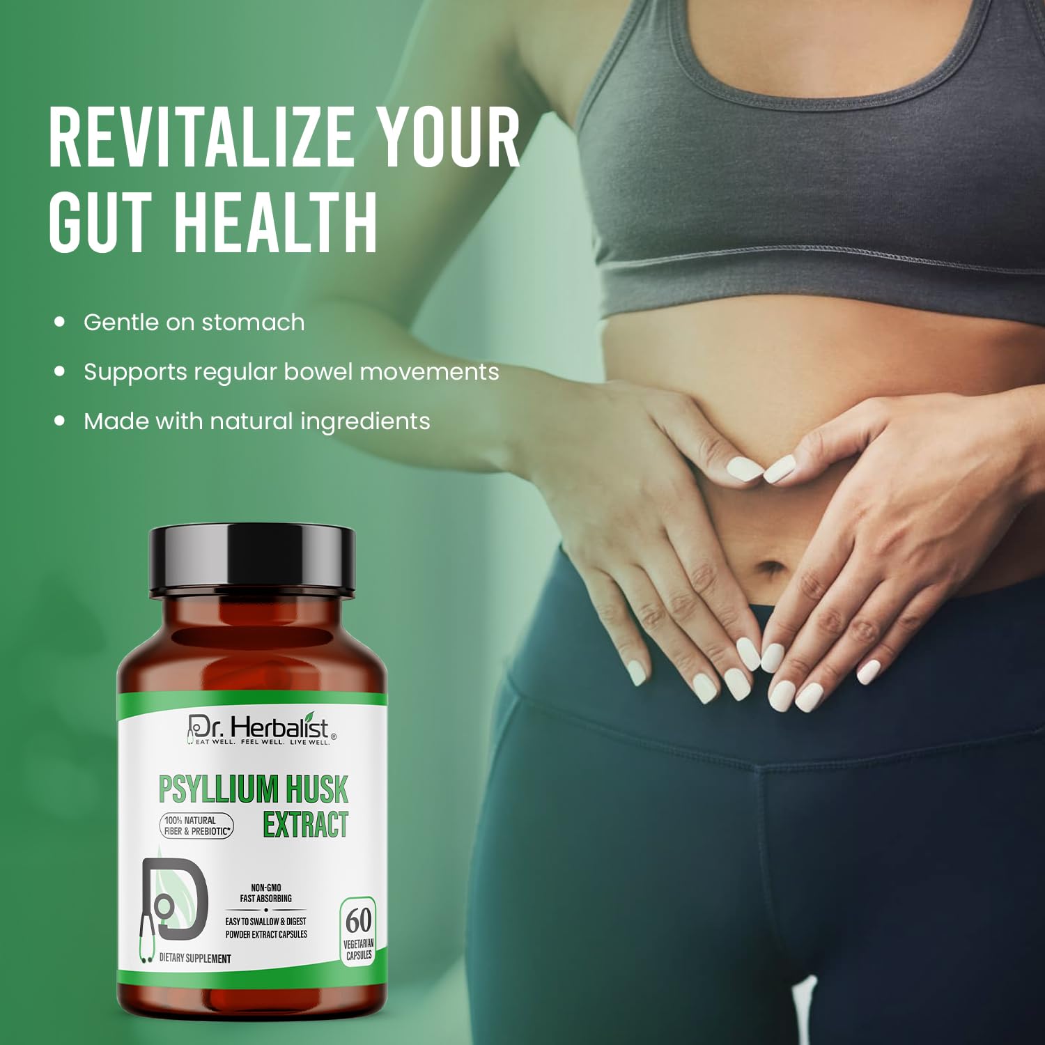 Psyllium husk capsules lined up