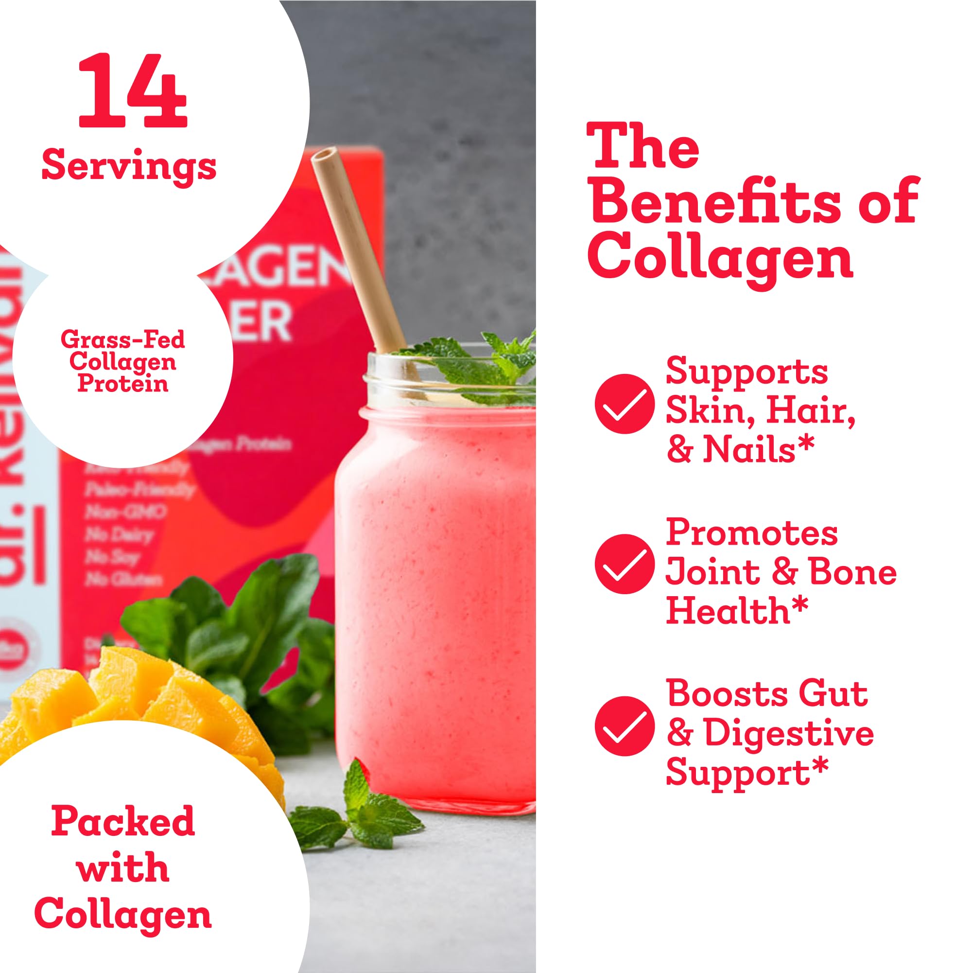 Serving suggestion: mango collagen cooler poured into glass