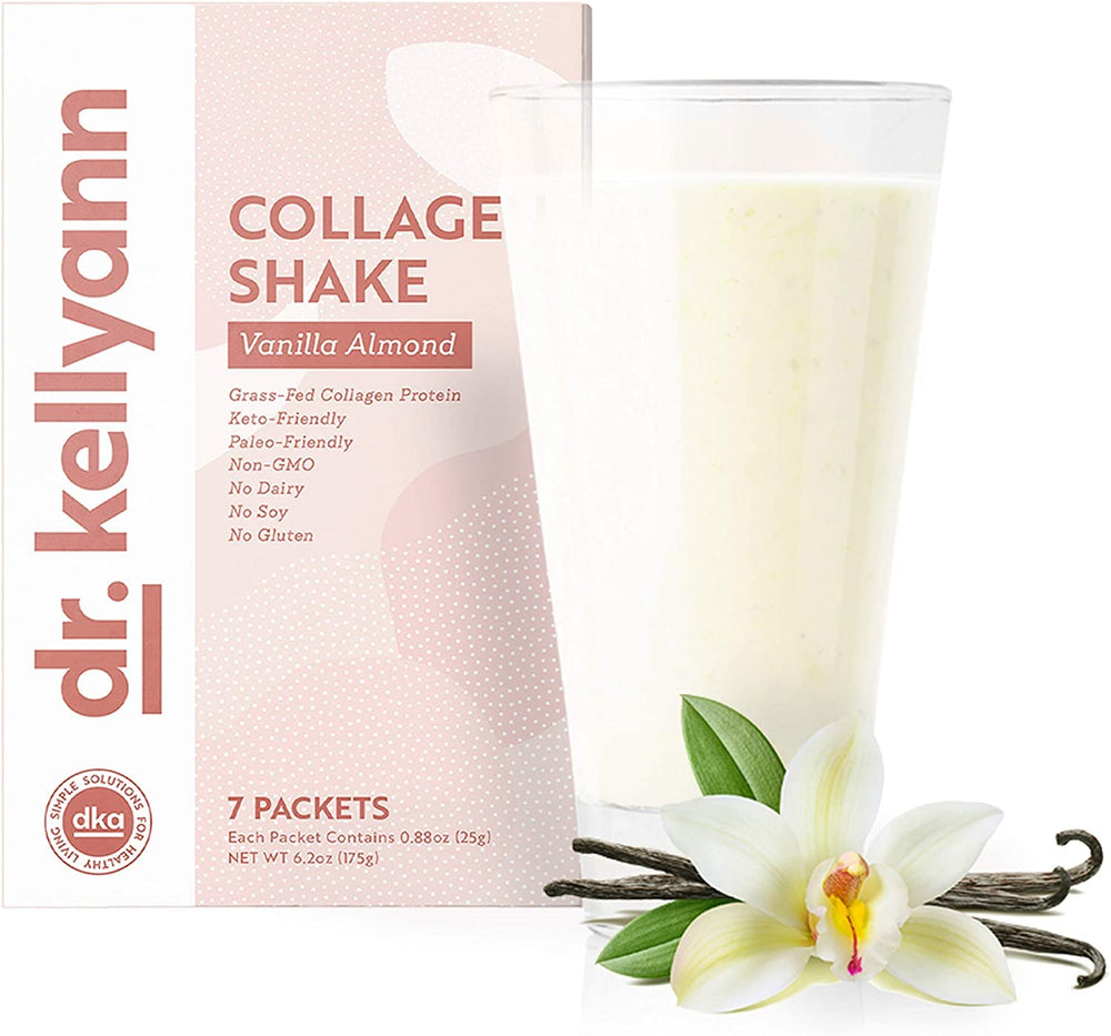 Close-up of vanilla almond shake with collagen powder