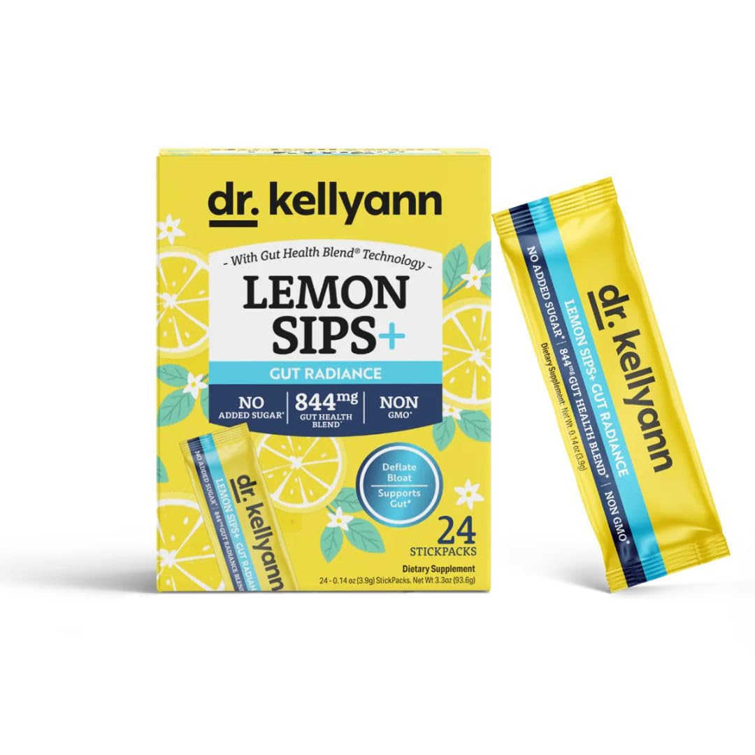 Dr. Kellyann Lemon Sips gut radiance bottle, promoting refreshing hydration and gut support