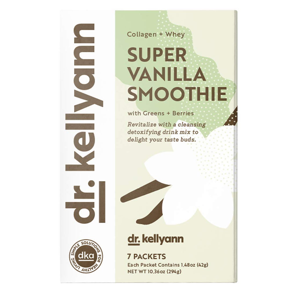 Back packaging of Dr. Kellyann Vanilla Collagen Smoothie 7-pack