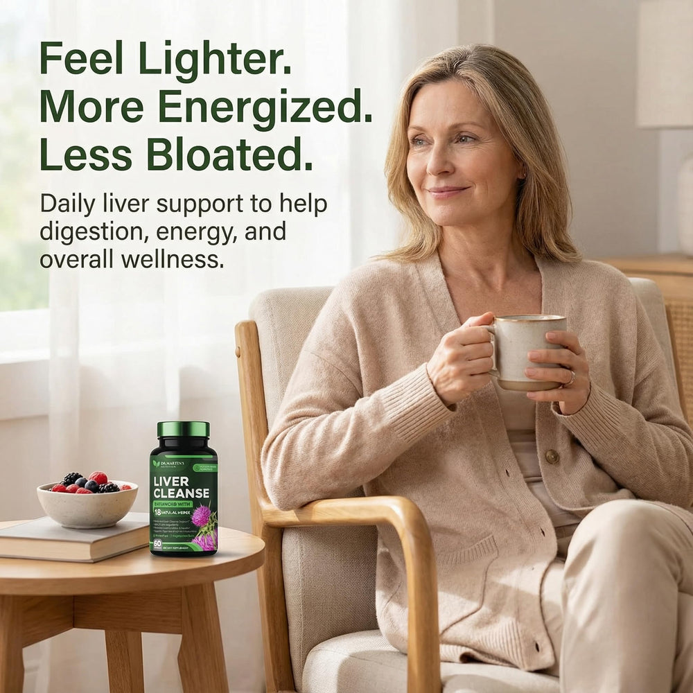 Close-up of DR. MARTIN'S NUTRITION liver cleanse ingredient blend including beet and chicory.