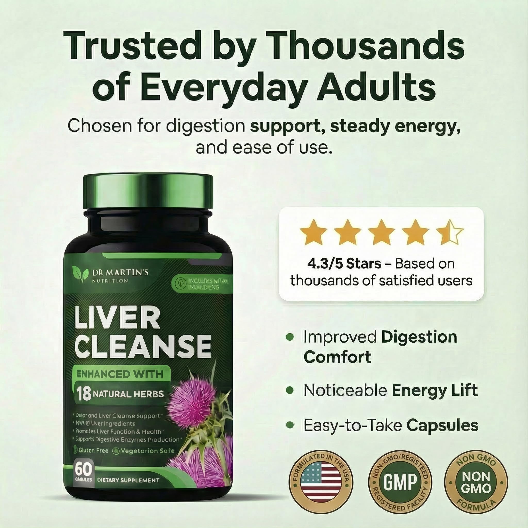 Milk thistle focus in DR. MARTIN'S NUTRITION liver cleanse blend highlight.