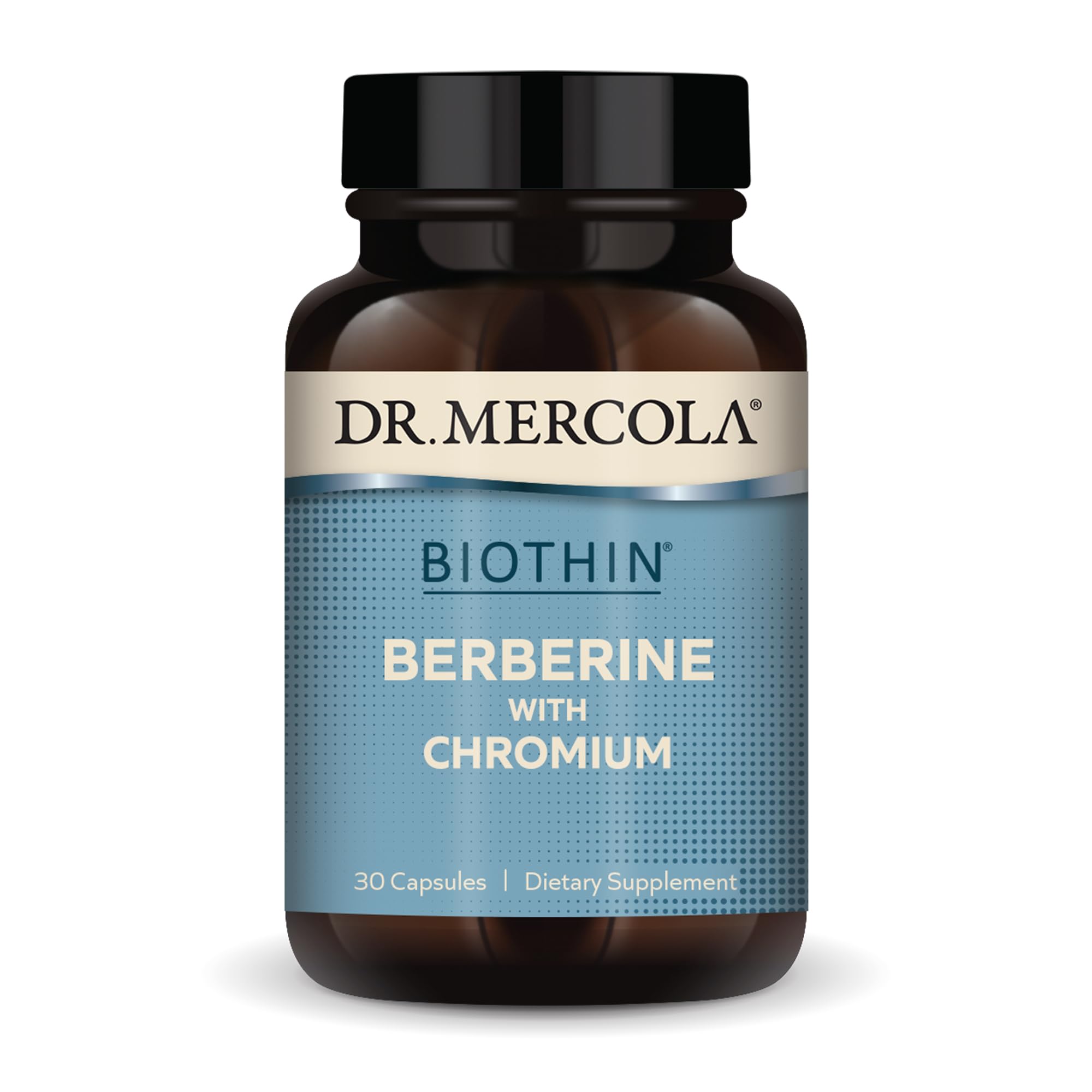 Front view of Dr. Mercola Biothin Berberine with Chromium bottle