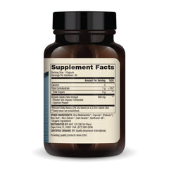 Dr. Mercola open bottle with capsules visible, highlighting easy dosing benefit