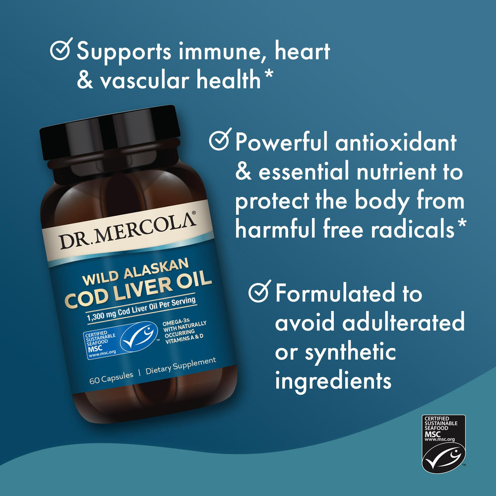 MSC Certified seal on Dr. Mercola Cod Liver Oil bottle