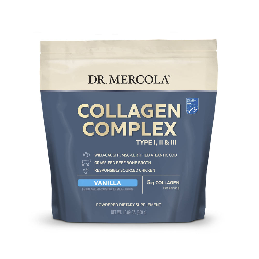 Dr. Mercola Collagen Complex Powder vanilla tub label