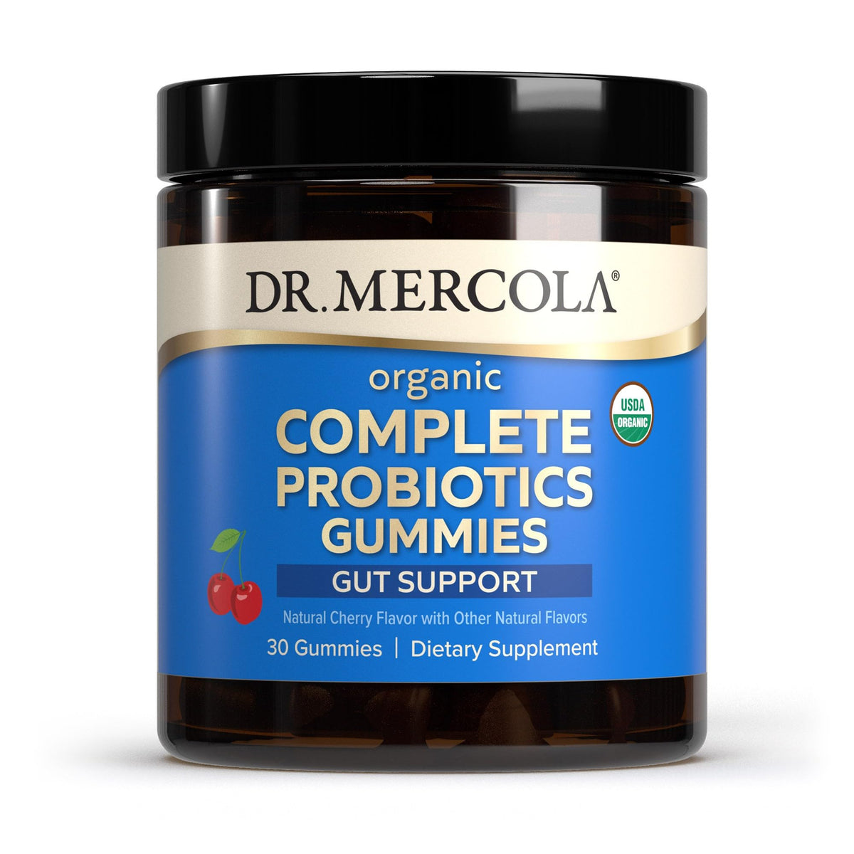 Bottle of Dr. Mercola Complete Probiotics Gummies with label