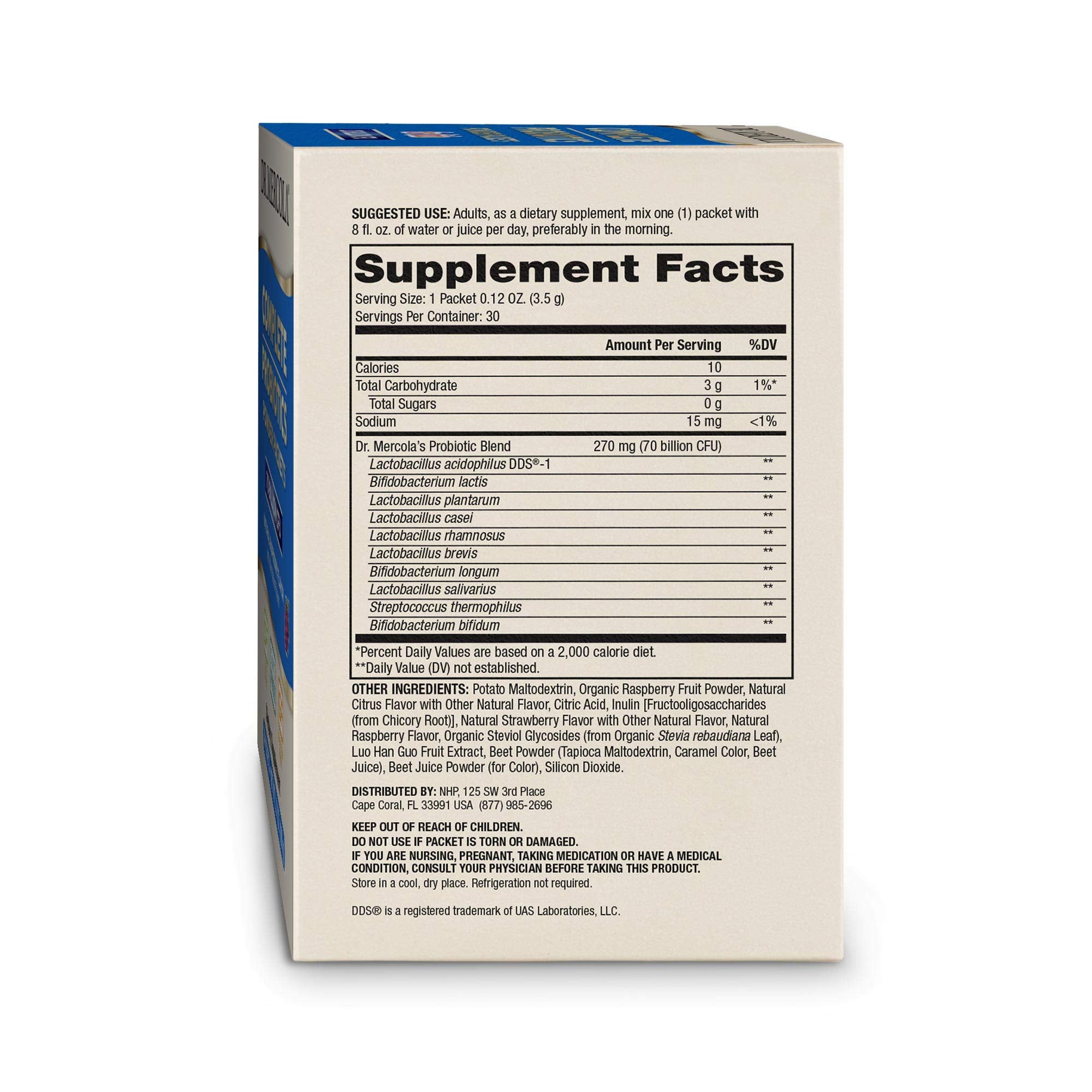 Probiotics powder packets on white background