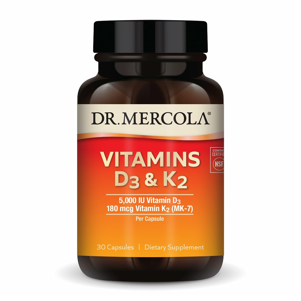 Dr. Mercola D3 & K2 bottle label