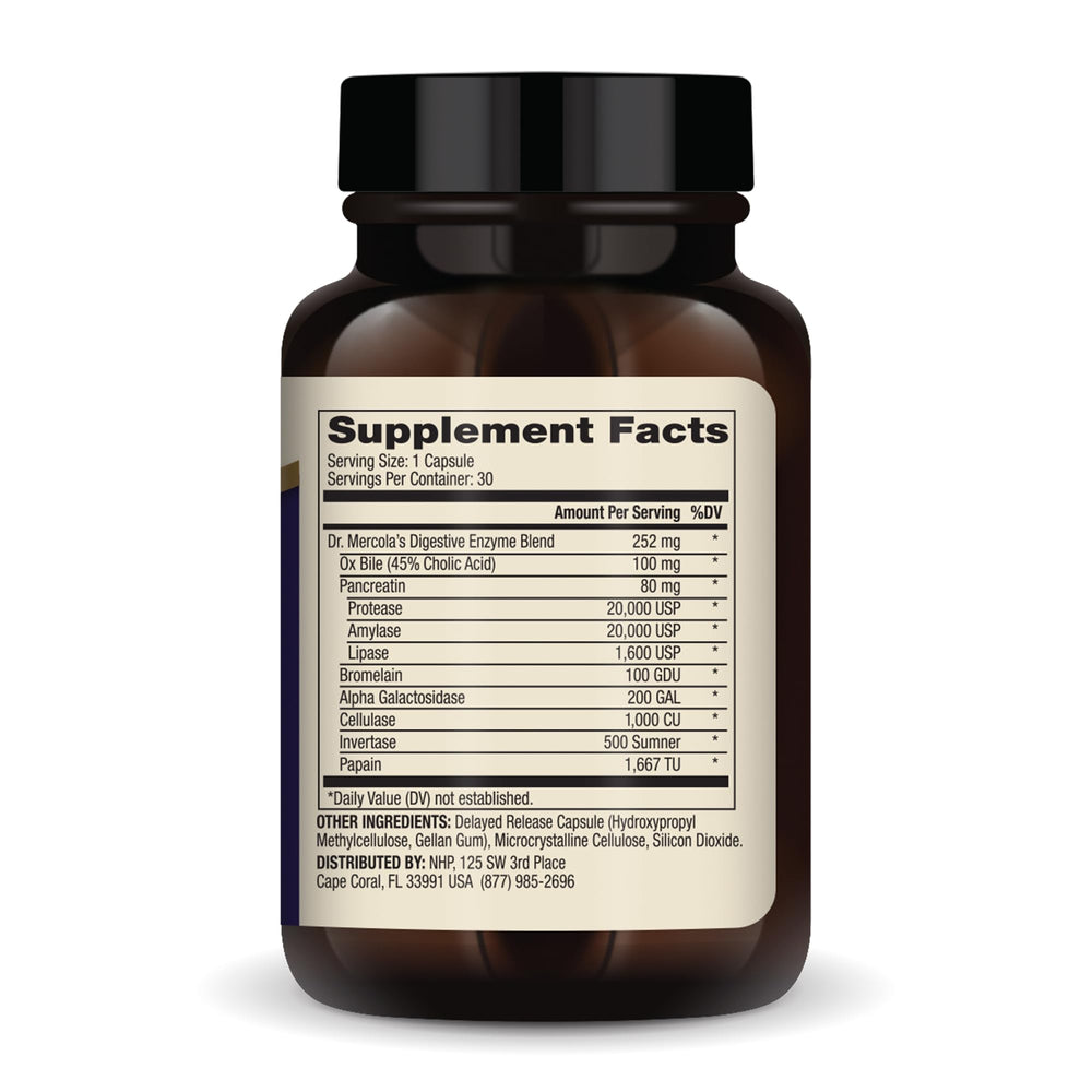 Dr Mercola Digestive Enzymes bottle side view