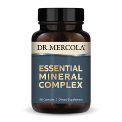 Dr. Mercola Essential Mineral Complex bottle with label displaying 30 servings