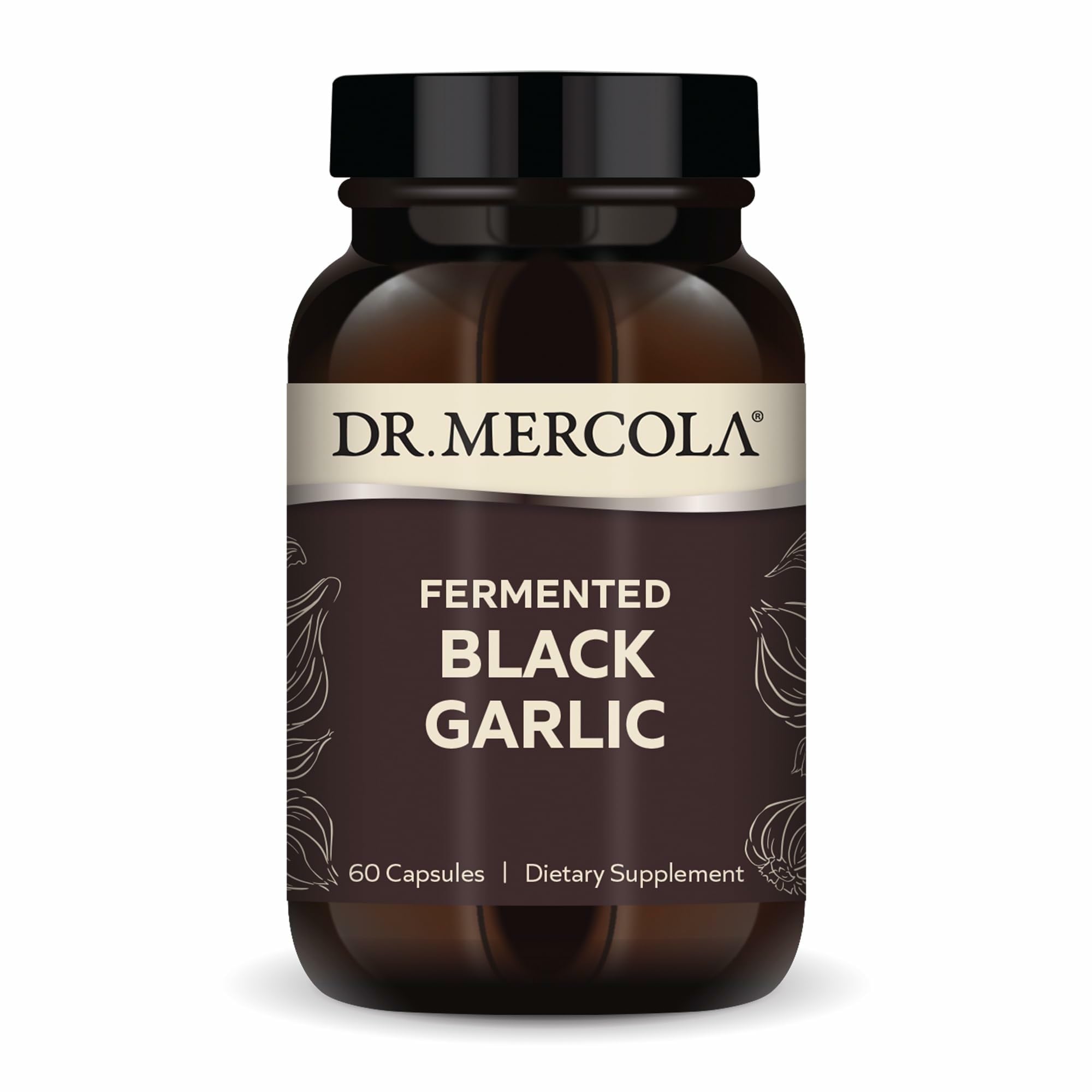 Dr. Mercola Fermented Black Garlic bottle with 60 capsules