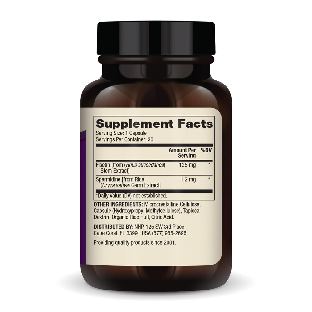 Back label and supplement facts of Dr. Mercola Fisetin and Spermidine