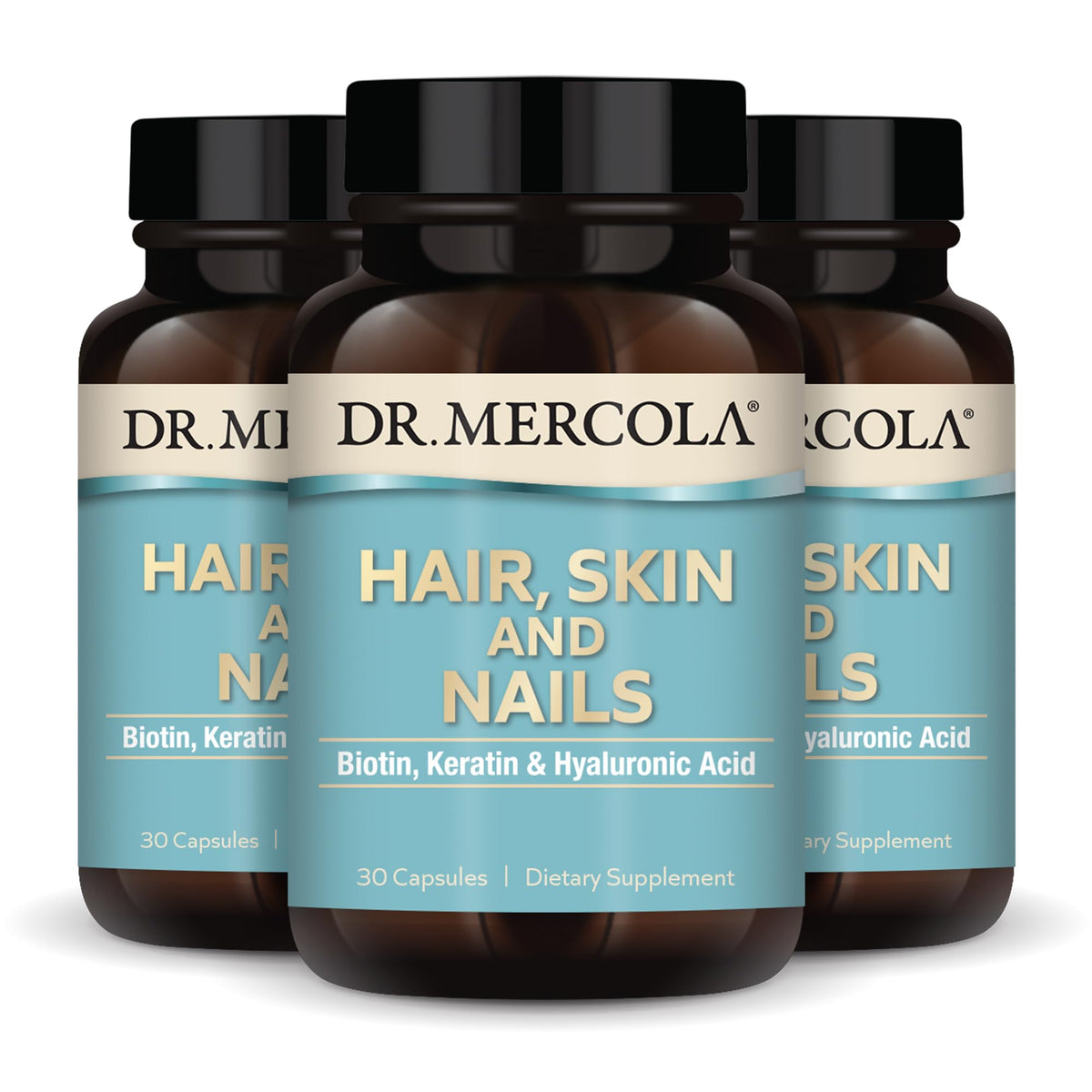 Dr. Mercola Hair, Skin & Nails bottle with label