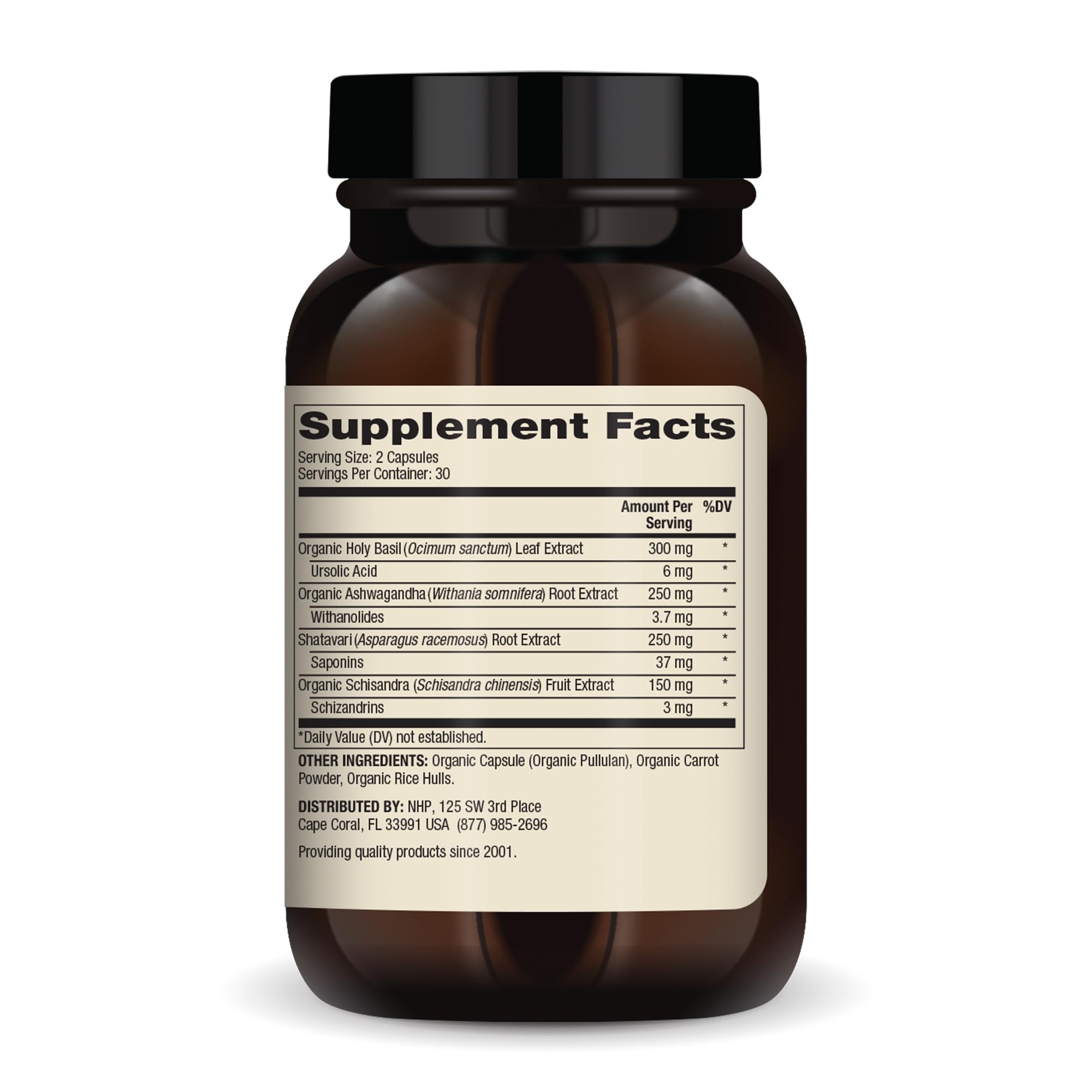 Herbal Adrenal Support capsules spilled near bottle