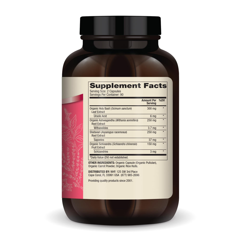Front view of Dr. Mercola Herbal Adrenal Support bottle and label