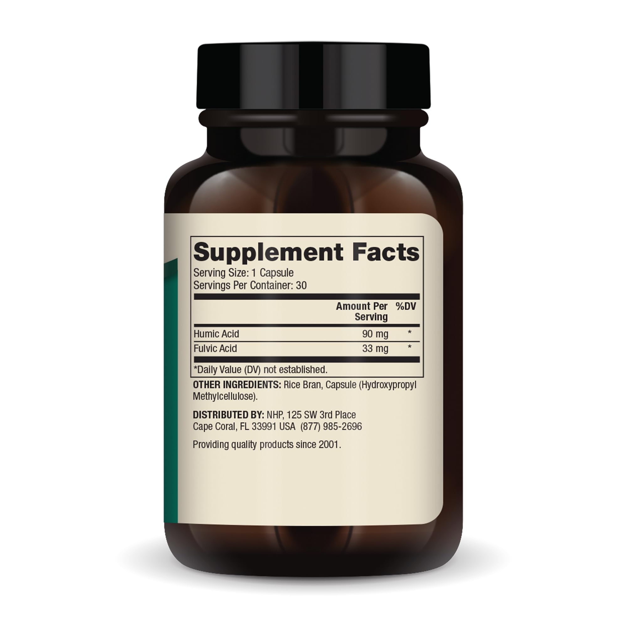 Close-up of the Humic Fulvic Acid Complex product label