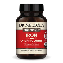 Dr. Mercola Iron from Organic Curry bottle showing 30 servings