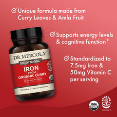 Ingredients and nutrition information of Dr. Mercola Iron from Organic Curry