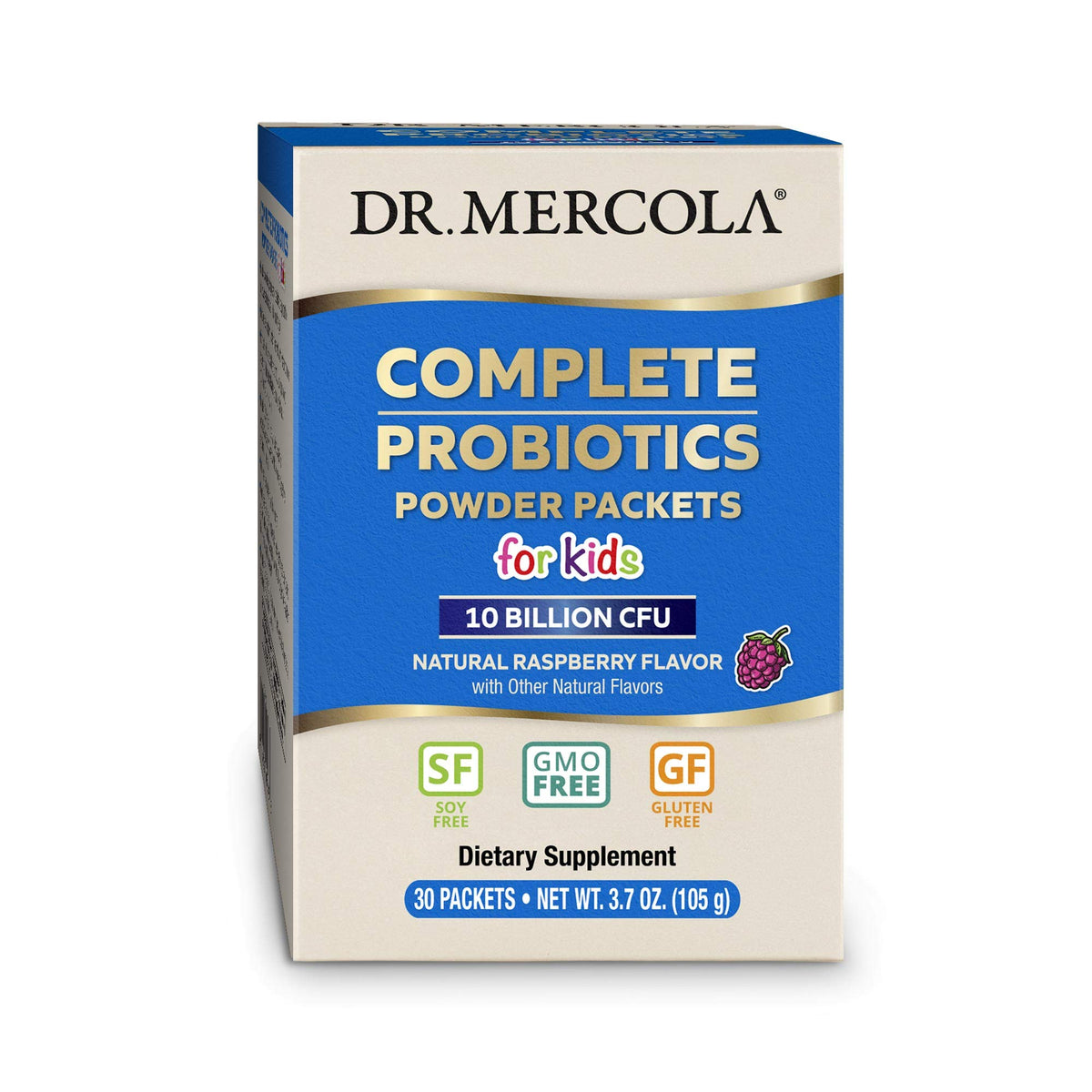 Front of Dr. Mercola Complete Probiotics for Kids powder packets package