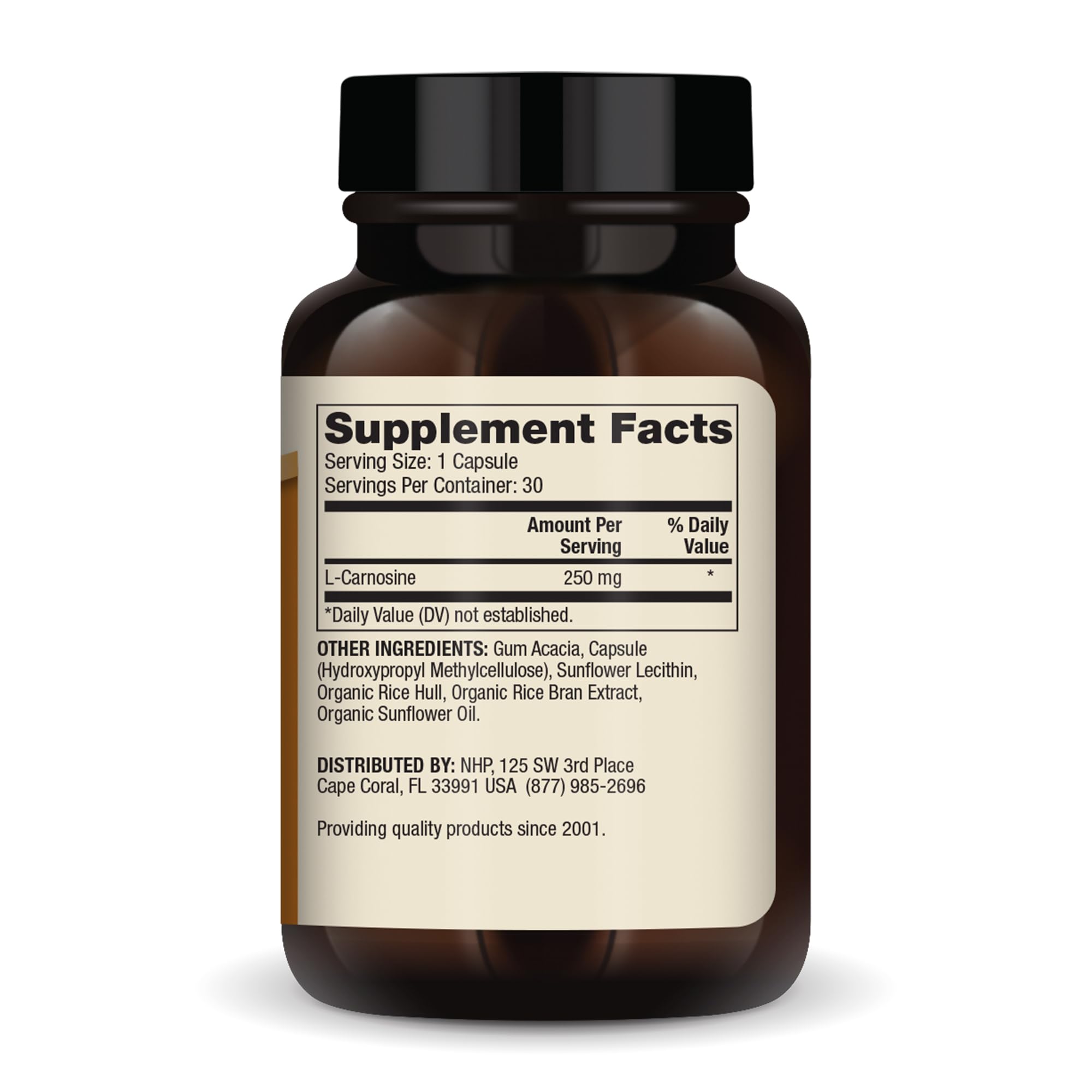 Back panel with supplement facts on bottle