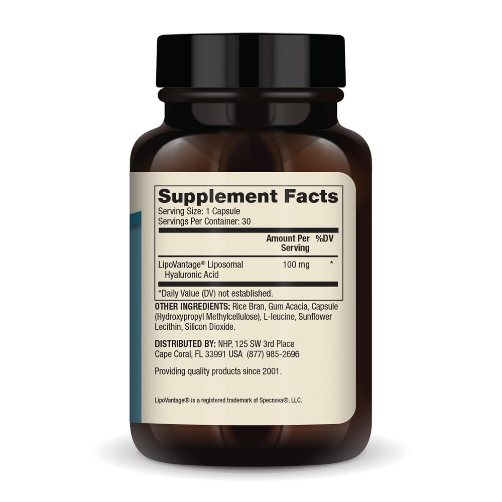 Dr. Mercola Liposomal Hyaluronic Acid bottle back with supplement facts