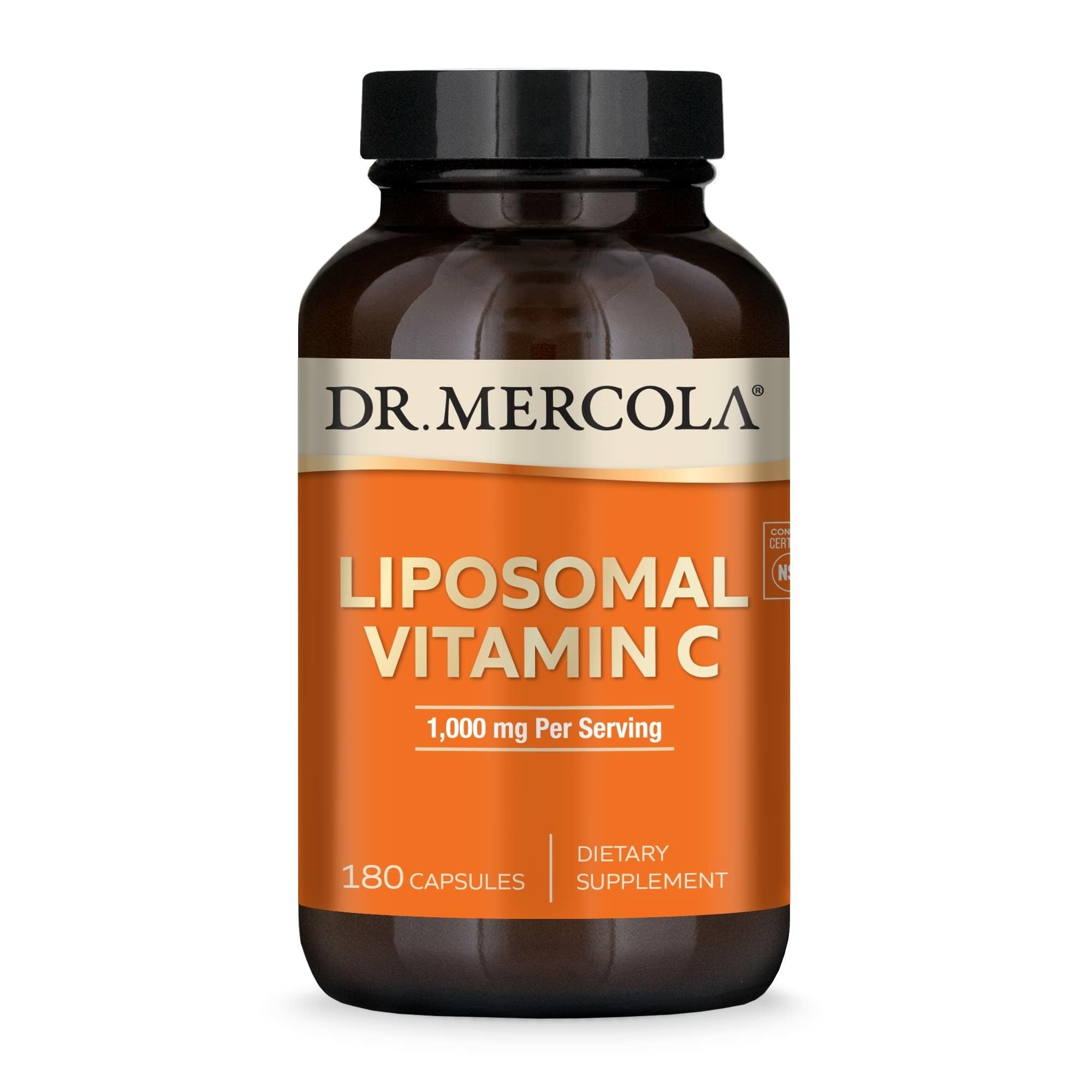 Bottle of Dr. Mercola Liposomal Vitamin C with 180 capsules