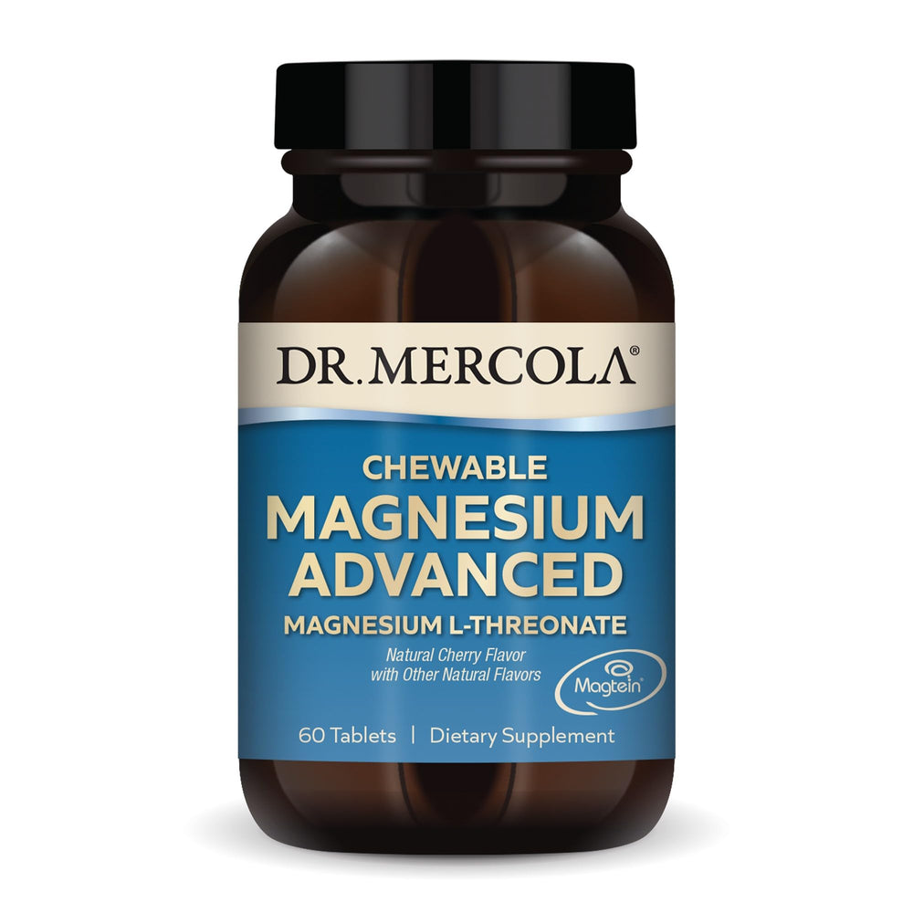 Dr. Mercola Magnesium Advanced cherry flavored chewables bottle front
