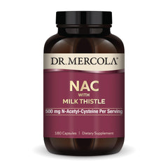 Front label of Dr. Mercola NAC with Milk Thistle bottle