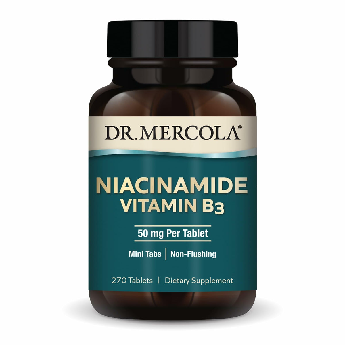 Bottle of Dr. Mercola Niacinamide B3 50 mg mini tabs, 270 servings