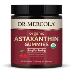 Bottle of Dr. Mercola Organic Astaxanthin Gummies with label