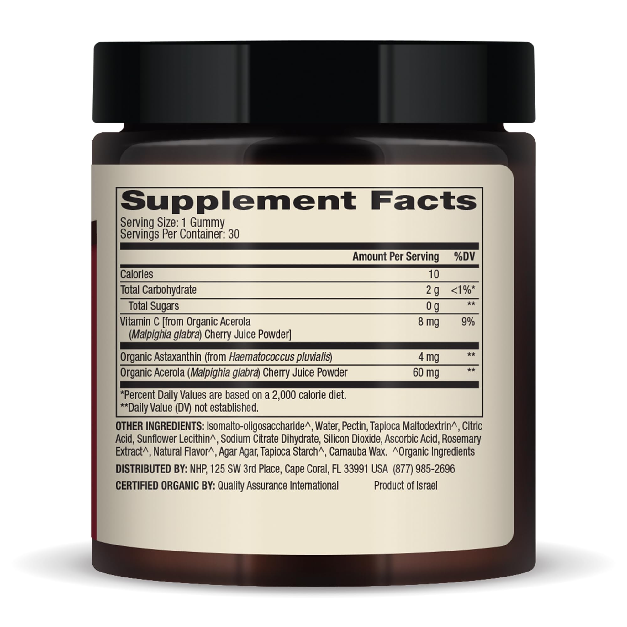 Close-up of cherry-flavored Organic Astaxanthin Gummies