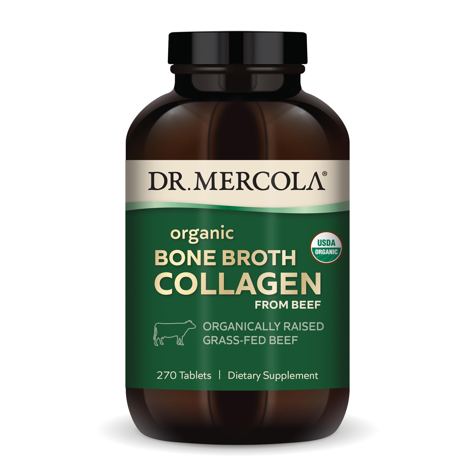 Front view of Dr. Mercola Organic Bone Broth Collagen bottle