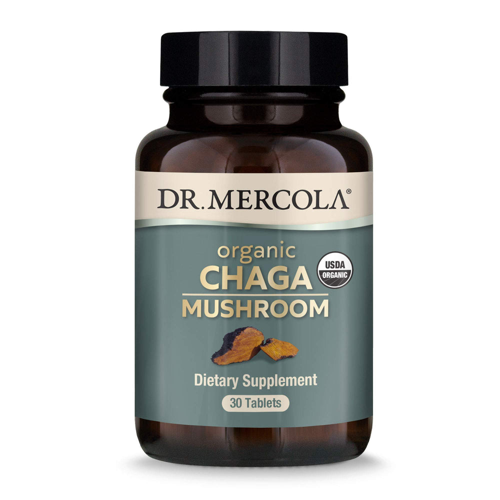 Dr. Mercola Organic Chaga Mushroom bottle label