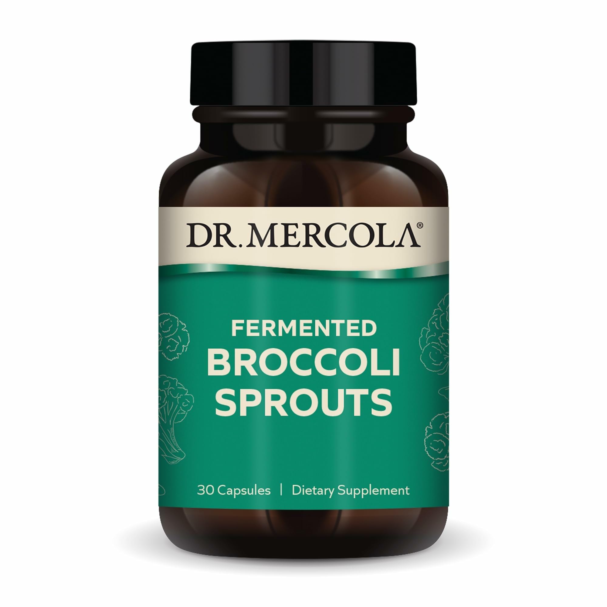Dr. Mercola Organic Fermented Broccoli Sprouts bottle with capsules