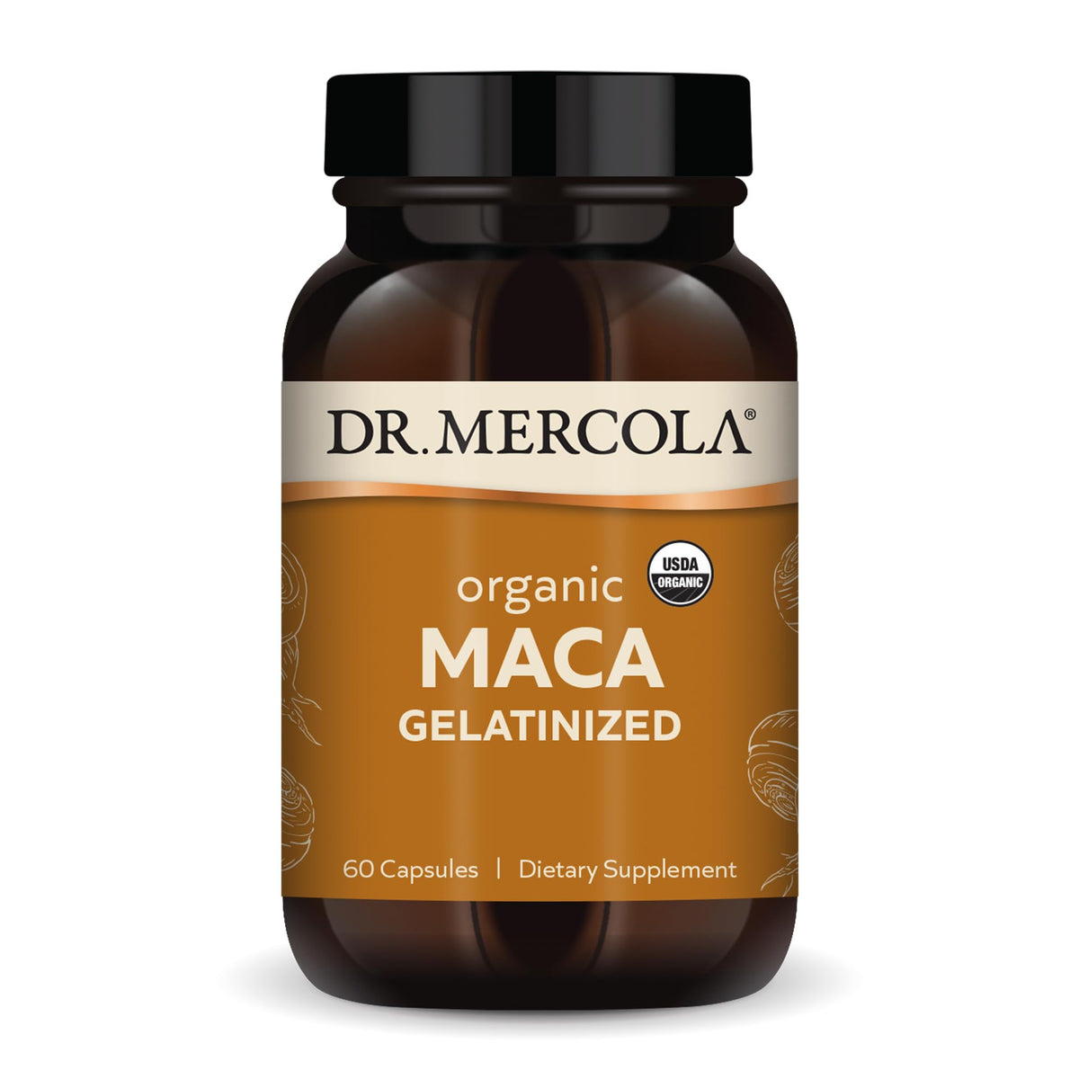 Dr. Mercola Organic Maca Gelatinized bottle label