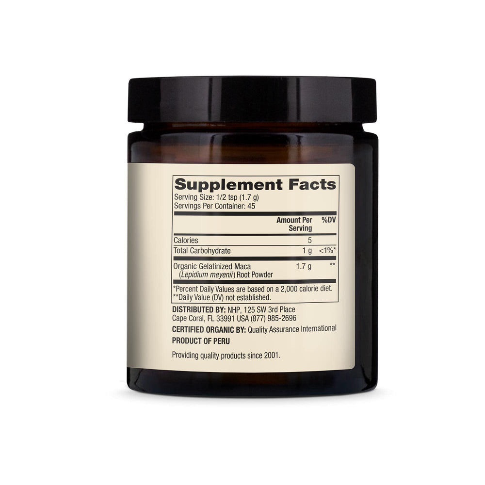 Close-up of Dr. Mercola Organic Maca Powder Gelatinized jar