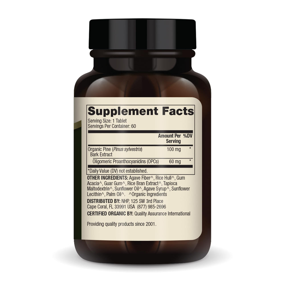 Back view showing bottle label of Dr. Mercola Pine Bark Extract