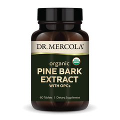 Front view of Dr. Mercola Organic Pine Bark Extract bottle with 60 tablets
