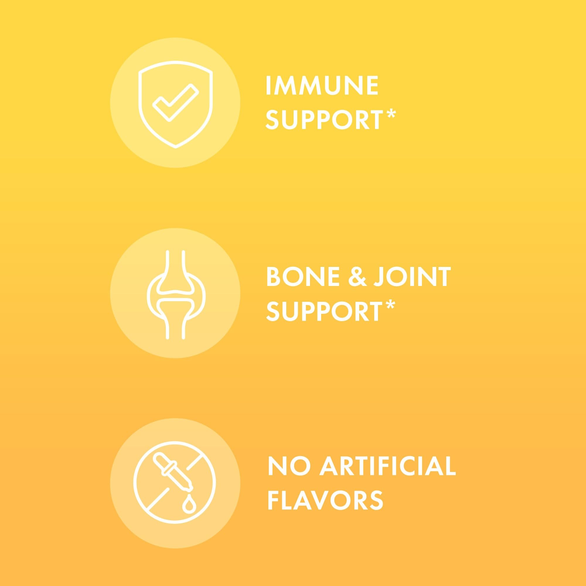 Gummies arranged to highlight bone and immune support