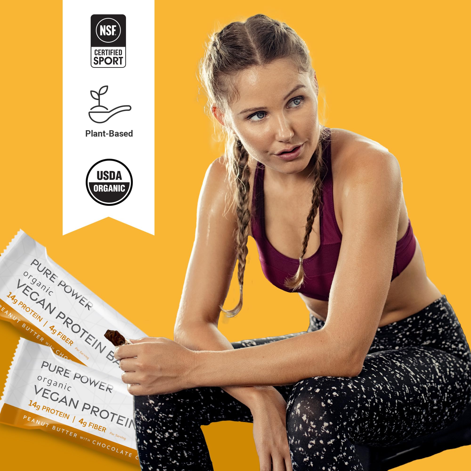 Pure Power Bar in a gym bag suggests a convenient workout snack.