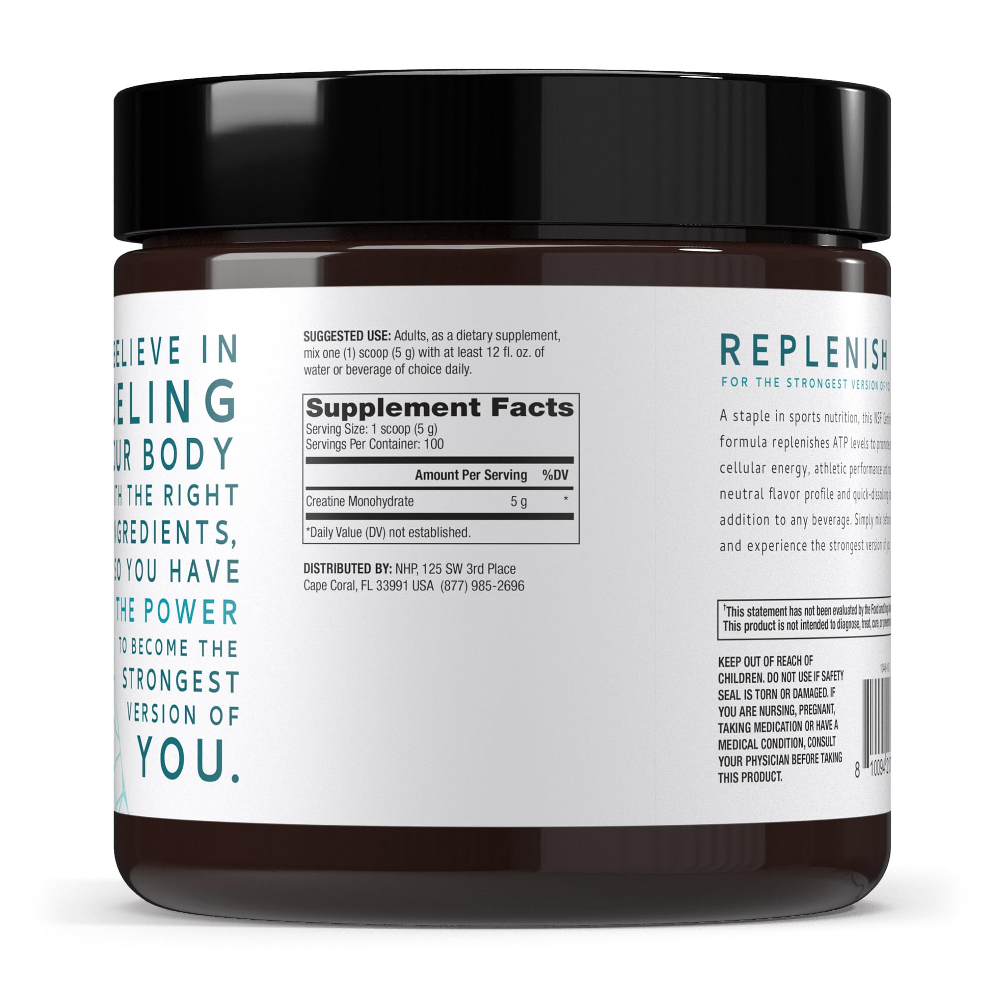 Unflavored creatine monohydrate powder with scoop