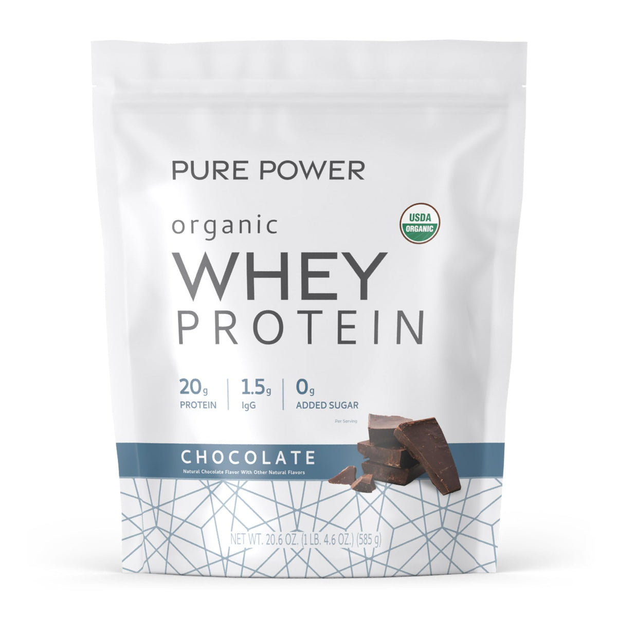 Packaging for Dr. Mercola Pure Power Organic Whey Protein Chocolate